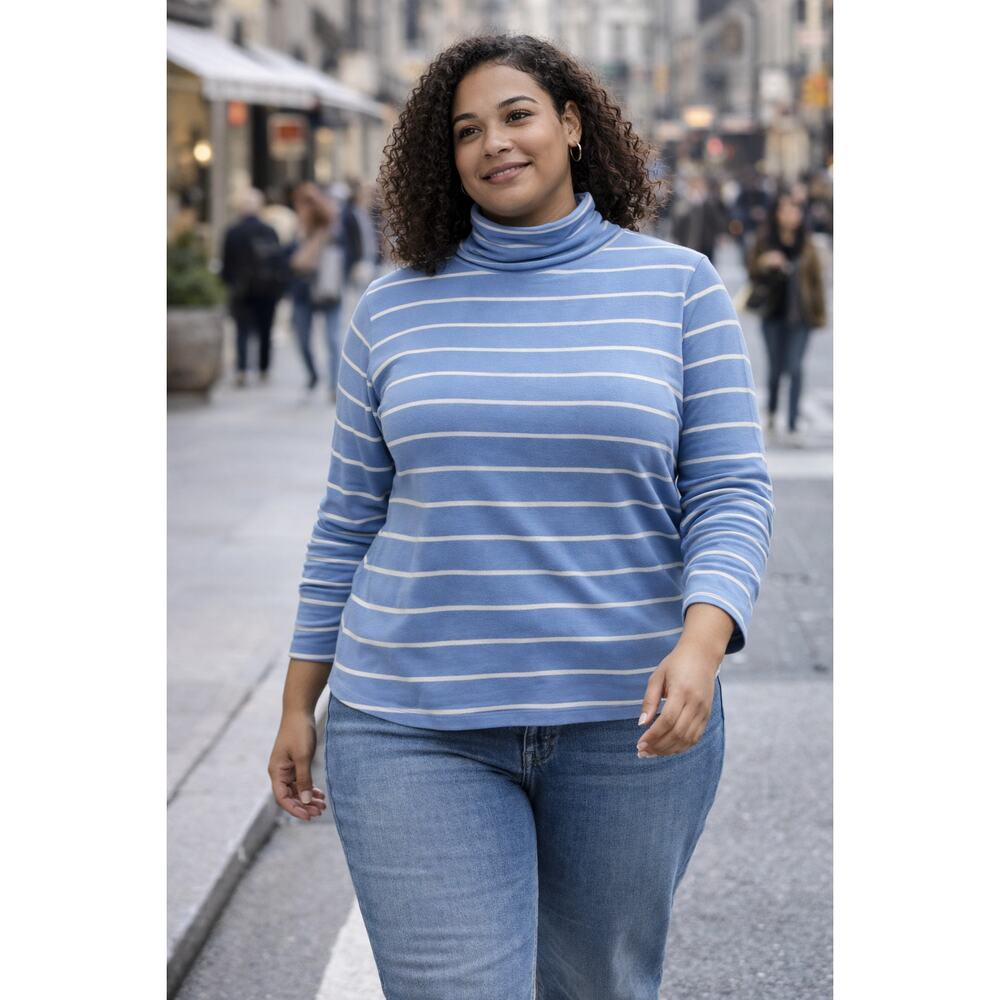 Talbots Plus Blue White‎ Turtleneck Long Sleeve The Nice Stripe Tee Women's 2X